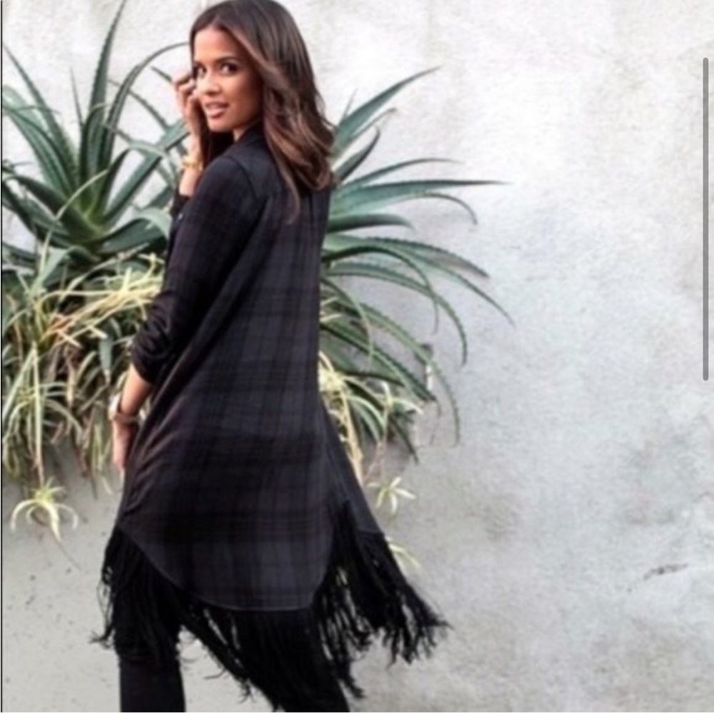 Rails fringe button down plaid shirt dress